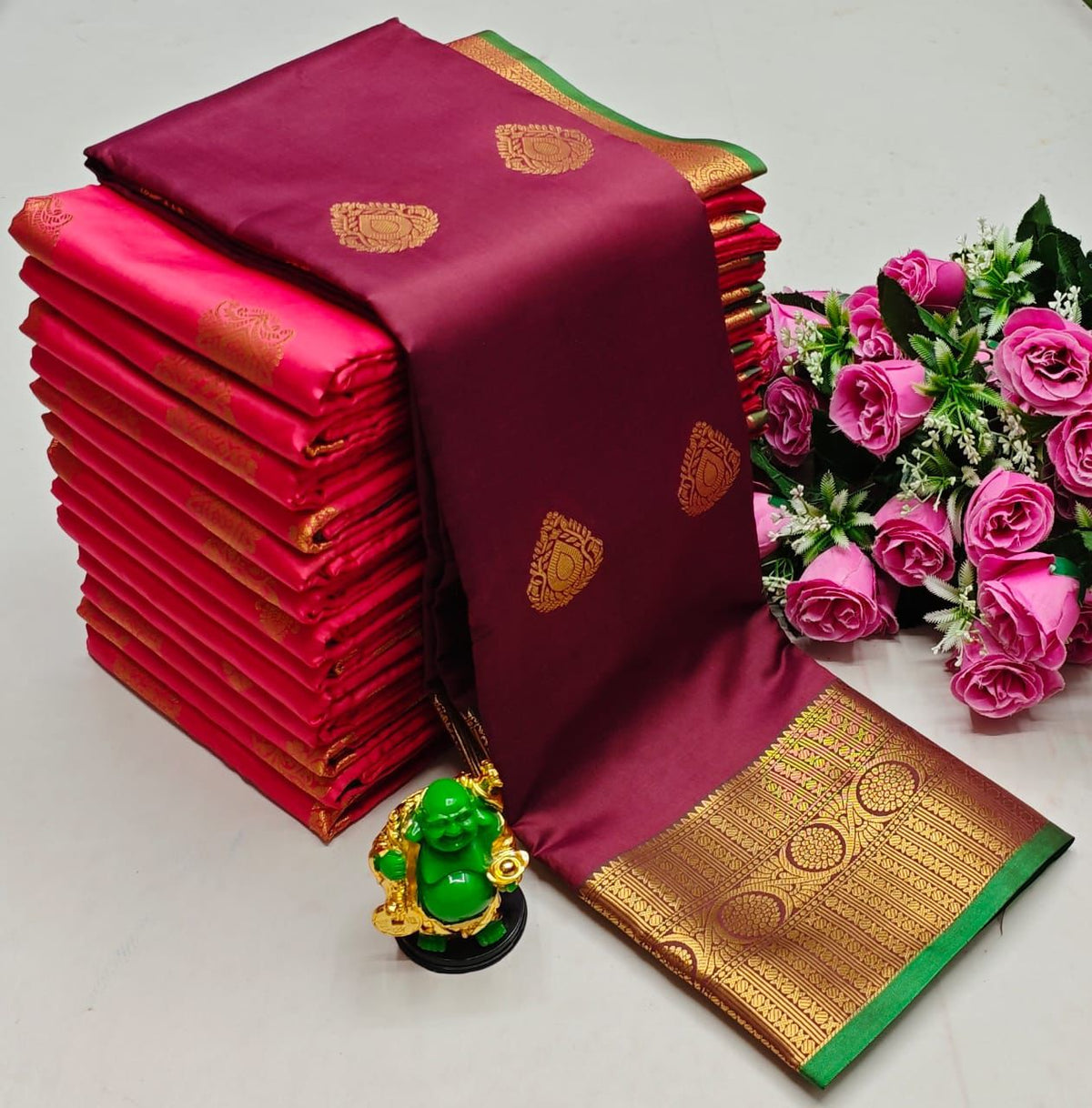 Maroon and green semi Kanchipuram Soft Silk saree - PSSON53