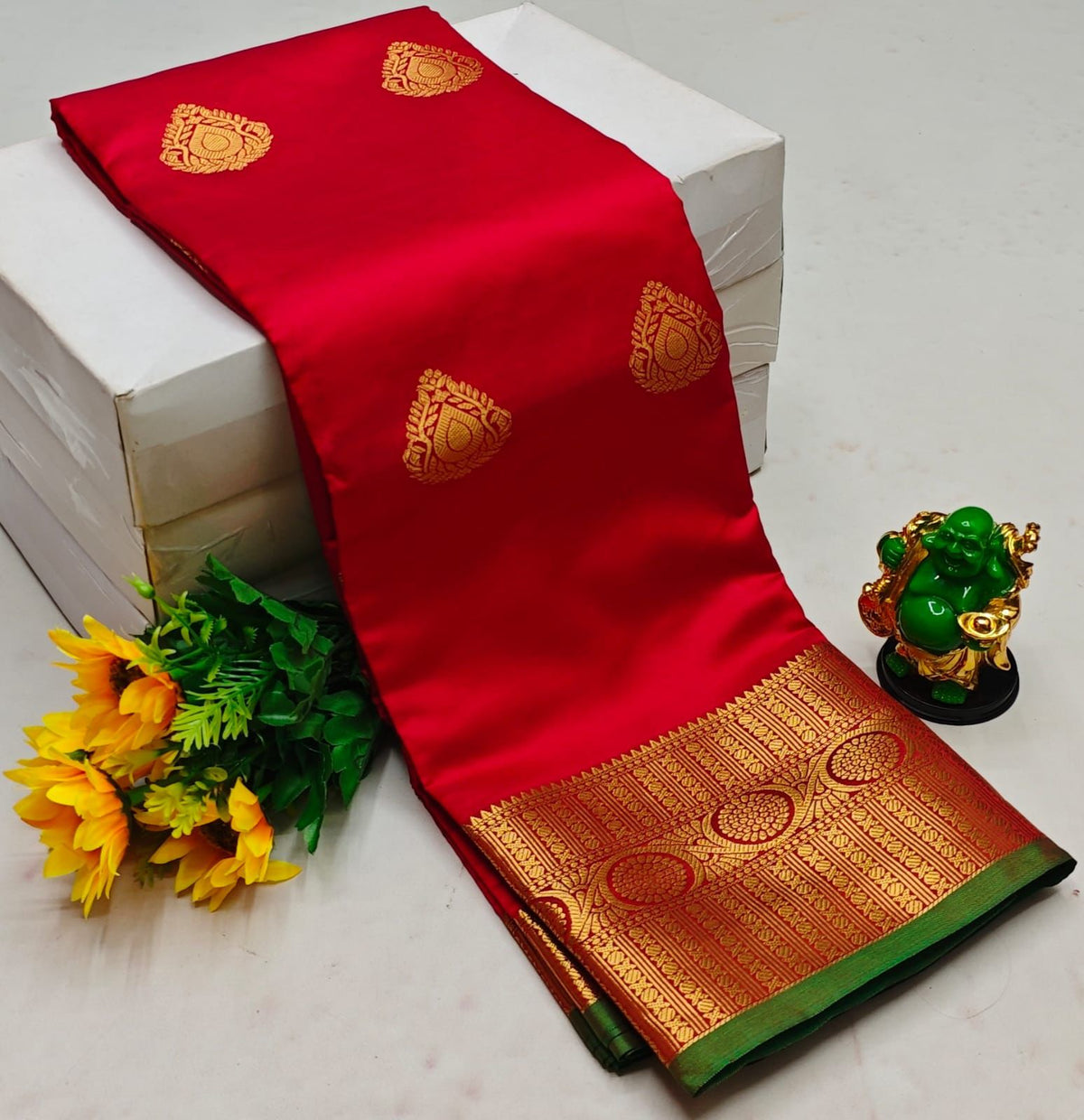 Red and Green semi Kanchipuram Soft Silk saree - PSSON55