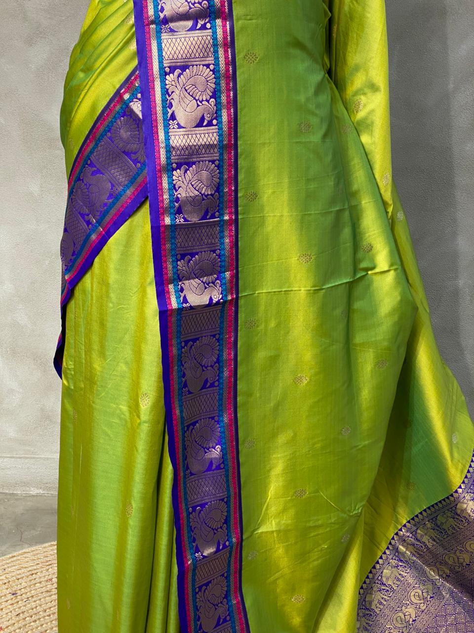 Parrot green and Violet Banarasi saree -BSPPARROT