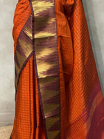 Rust Orange and brown semi Banarasi saree -MPS15