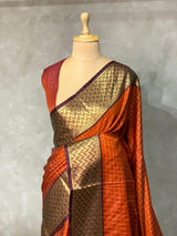 Rust Orange and brown semi Banarasi saree -MPS15A