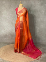 Orange and Magenta semi Banarasi saree -MPS16