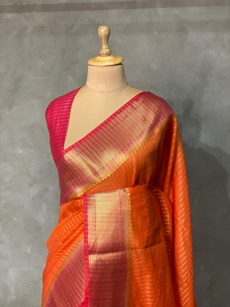 Orange and Magenta semi Banarasi saree -MPS16