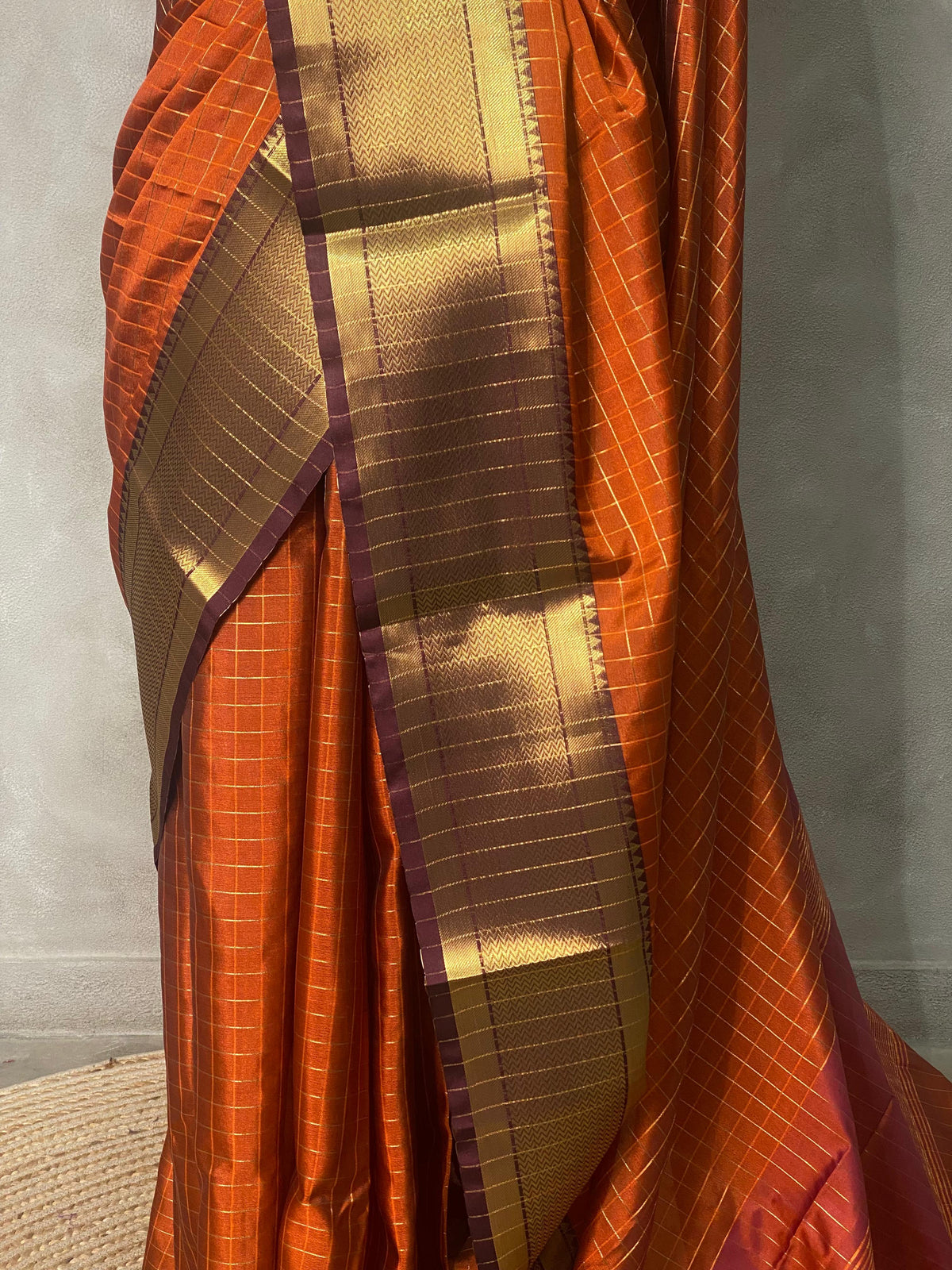 Rust Orange and brown semi Banarasi saree -MPS15B
