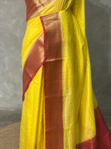 Yellow and Maroon semi Banarasi saree -MPS17