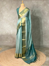 Aqua blue semi Banarasi saree -MPS18