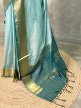 Aqua blue semi Banarasi saree -MPS18