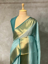 Aqua blue semi Banarasi saree -MPS18