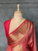 Peach and reddish magenta semi Banarasi saree -MPS19
