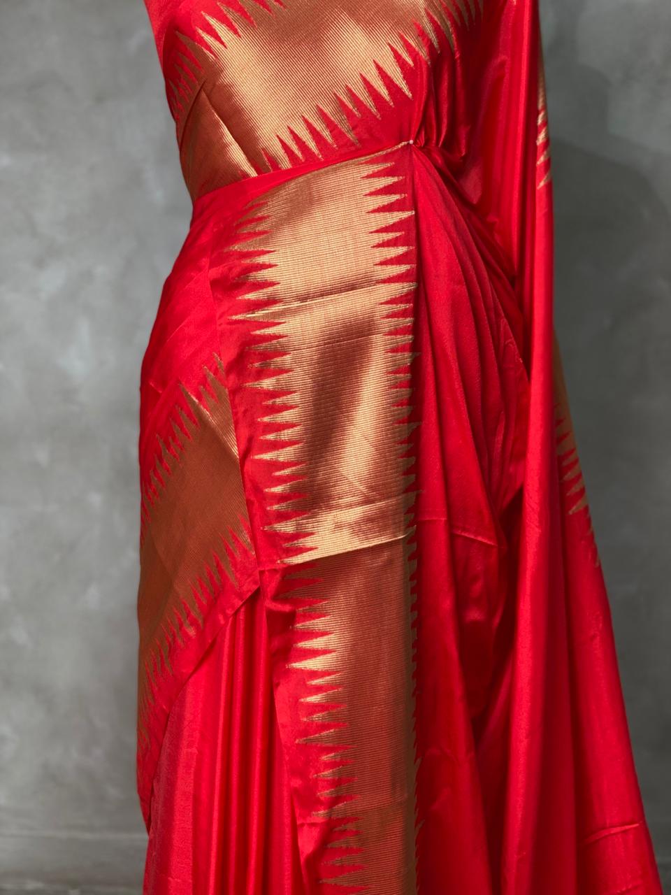 Red Semi katan Banarasi silk saree- MPS23C