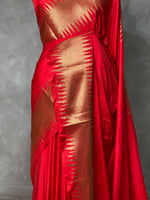 Red Semi katan Banarasi silk saree- MPS23C