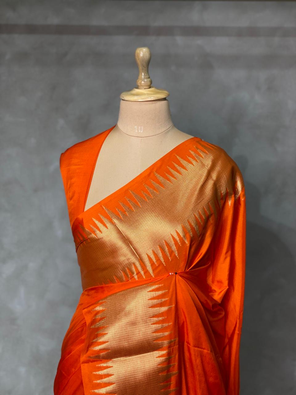 Orange katan Banarasi silk saree- MPS23I