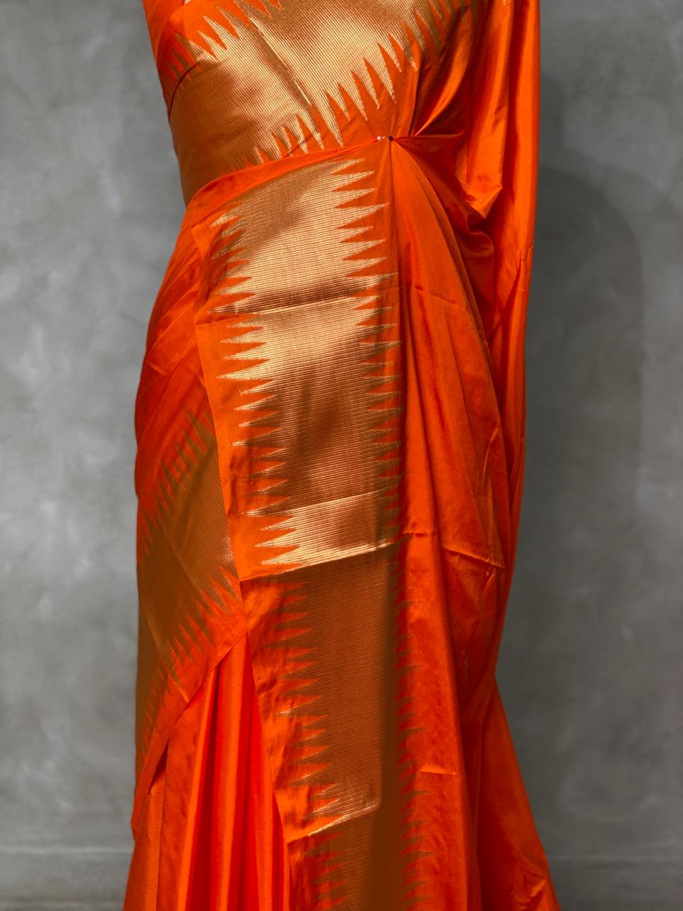 Orange katan Banarasi silk saree- MPS23I