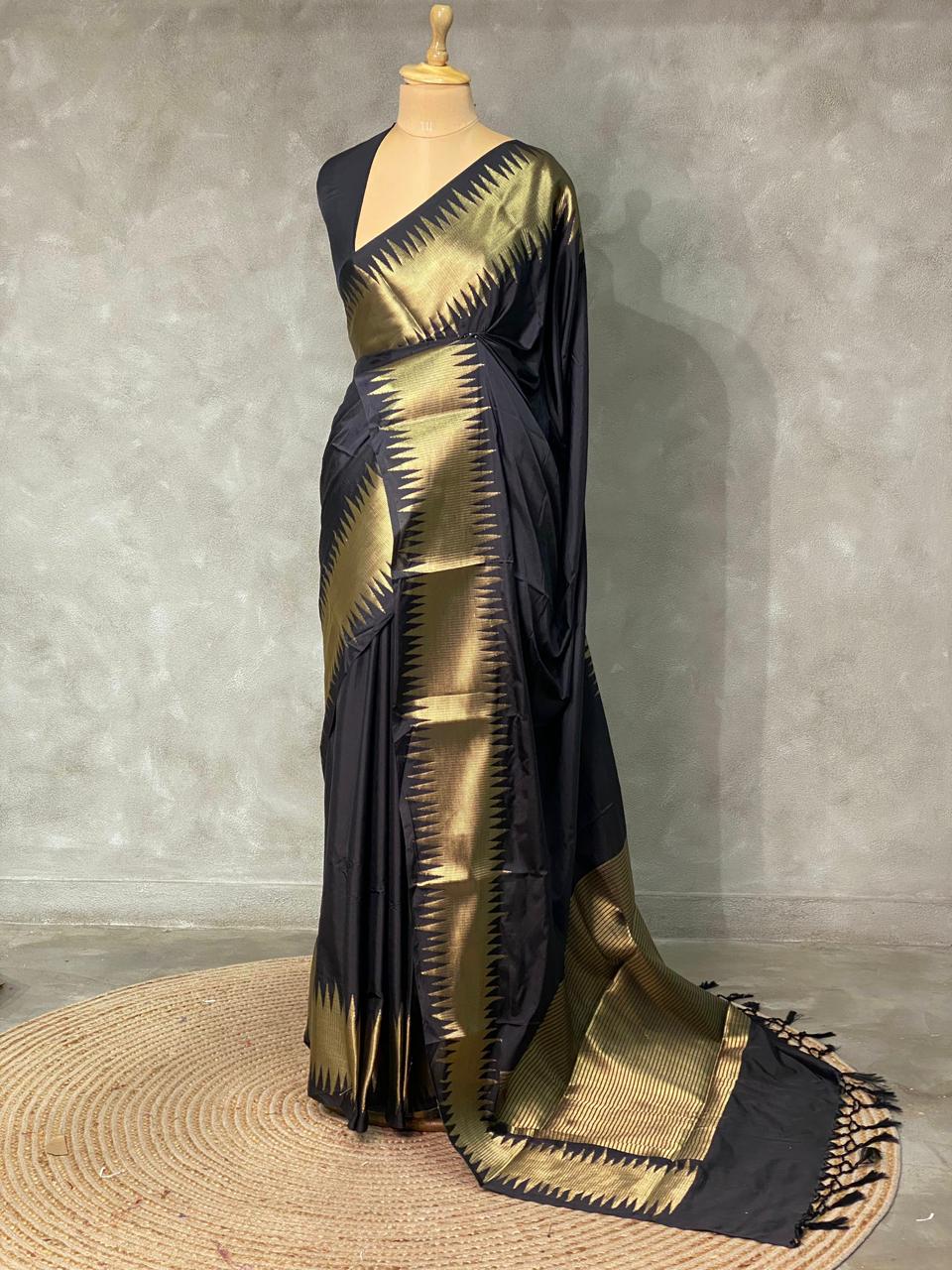 Black katan Banarasi silk saree- MPS23G