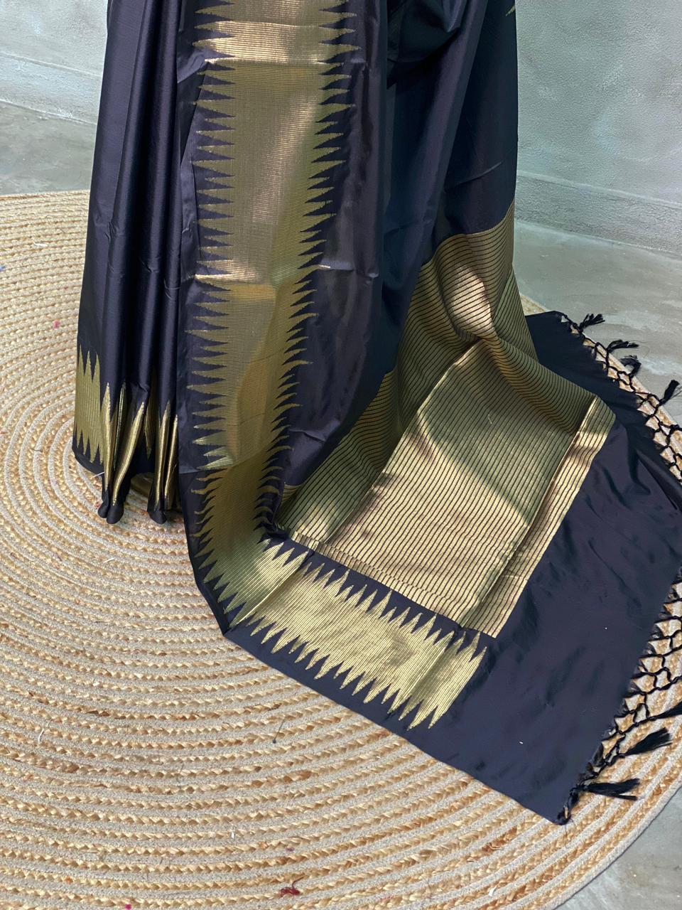 Black katan Banarasi silk saree- MPS23G