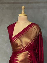 Maroon katan Banarasi silk saree- MPS23M