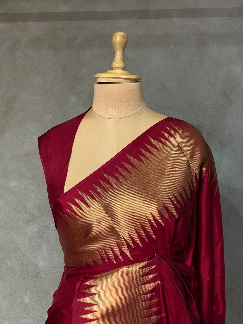 Maroon katan Banarasi silk saree- MPS23M