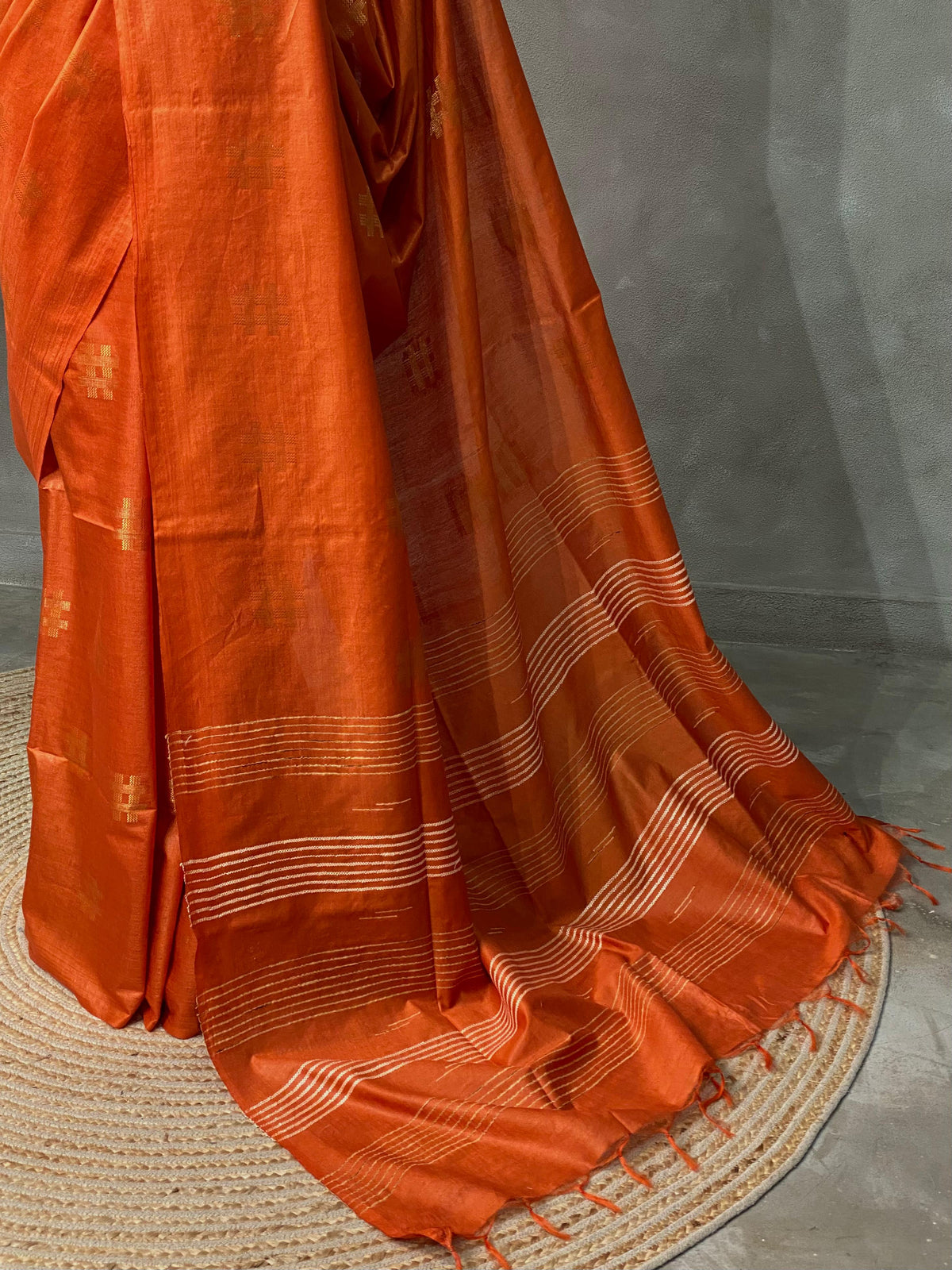 Orange Tusser silk saree -SOT3