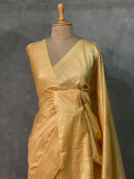 Pastal yellow Tusser silk saree -SOT1