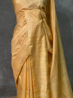 Pastal yellow Tusser silk saree -SOT1