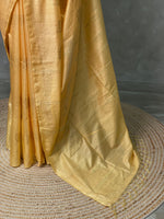 Pastal yellow Tusser silk saree -SOT1