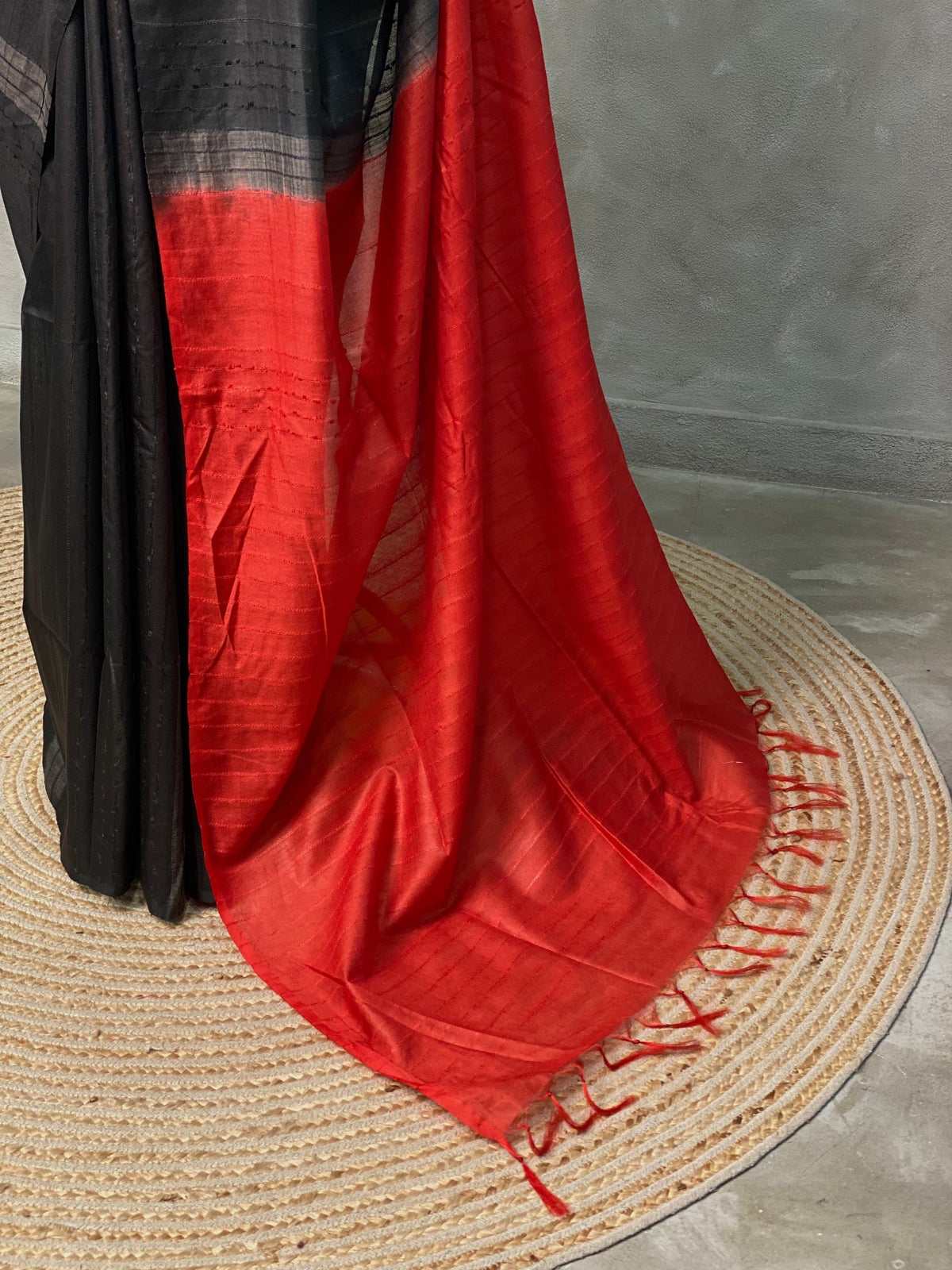Black and Red Tusser silk saree -SOT5