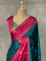 Peacock blue and magenta Gajji silk saree -PIH25D