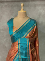 Rusty brown and peacock blue Gajji silk saree -PIH25F