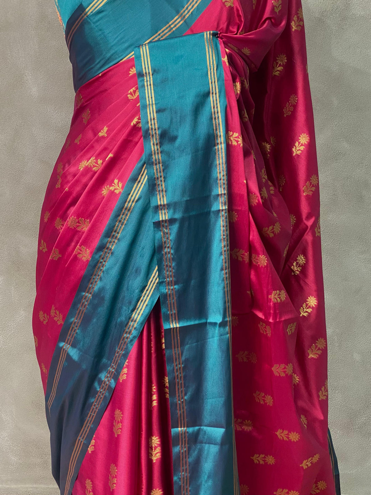 Magenta and peacock blue Gajji silk saree -PIH25G