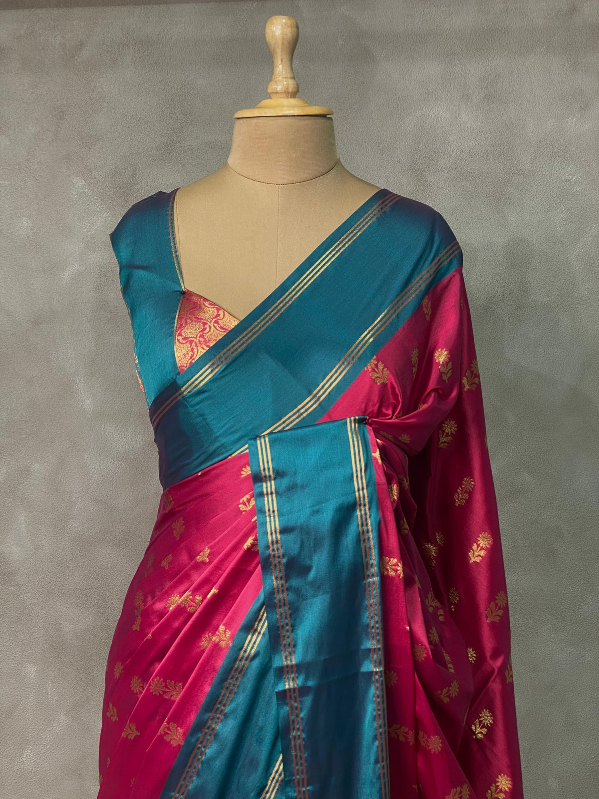 Magenta and peacock blue Gajji silk saree -PIH25G