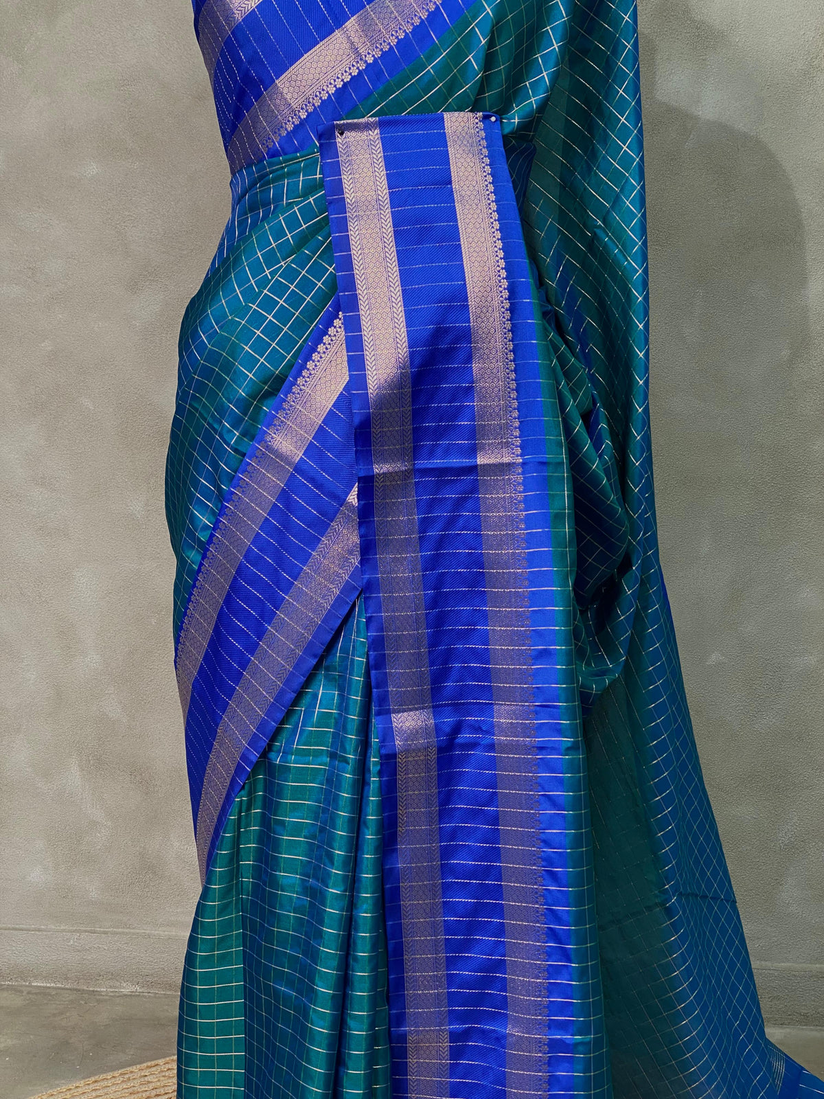 Peacock blue and Royal Blue semi Banarasi silk saree -MPS35