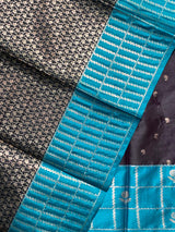 Black and Aqua Blue Gajji silk saree -PIH28