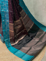 Black and Aqua Blue Gajji silk saree -PIH28