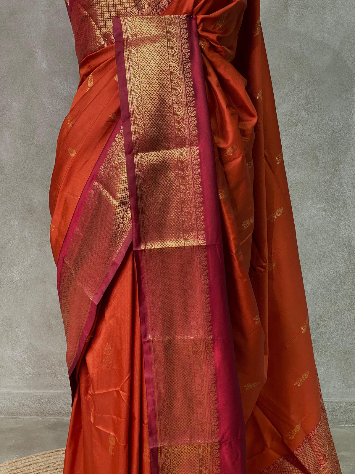 Rust Orange and Deep Maroon silk saree -BSP21
