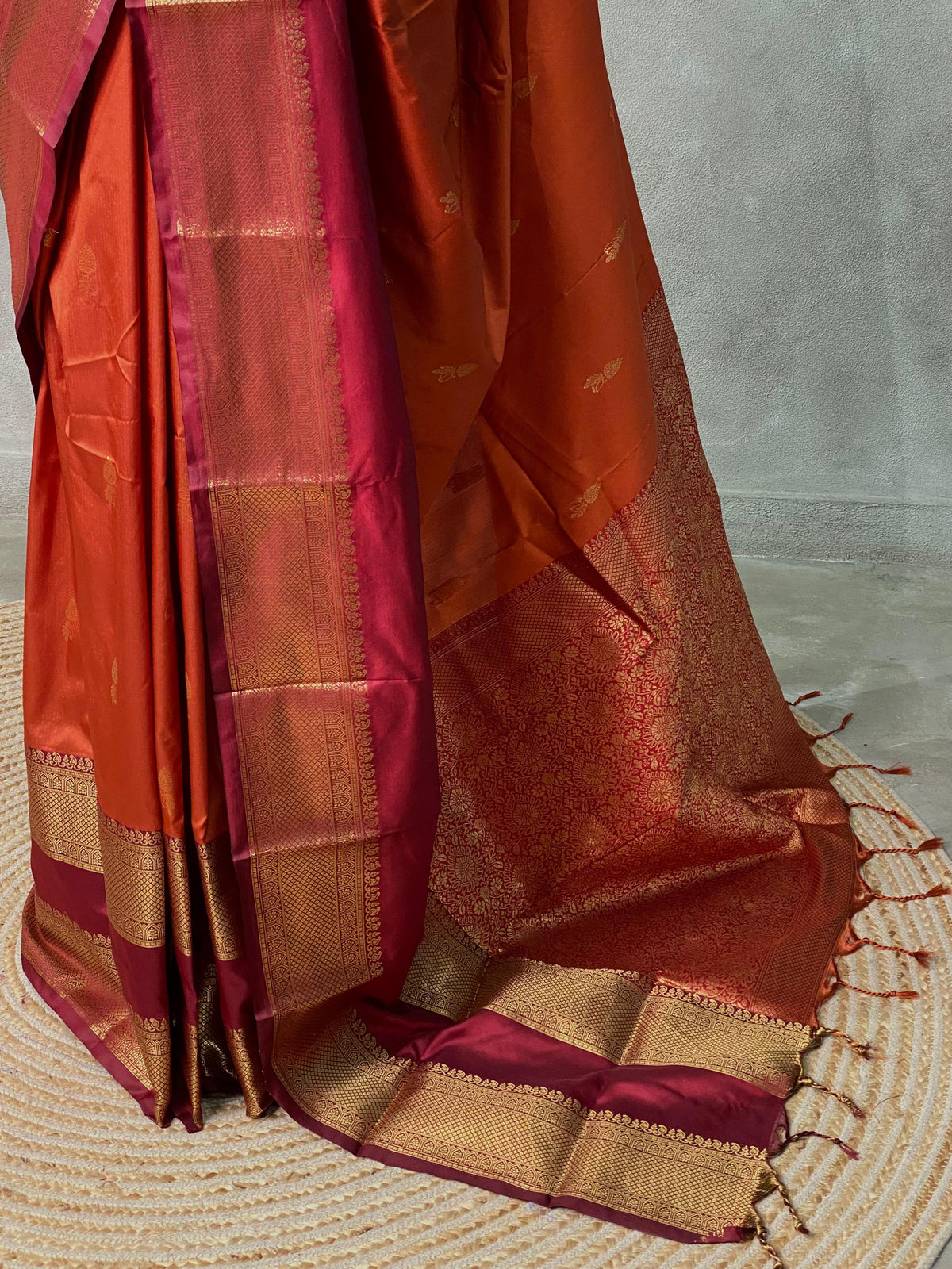 Rust Orange and Deep Maroon silk saree -BSP21