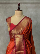 Rust Orange and Deep Maroon silk saree -BSP21