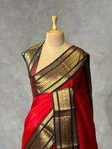 Red and Black Banarasi silk saree -PRKK44