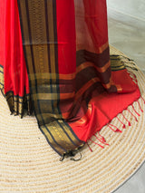 Red and Black Banarasi silk saree -PRKK44