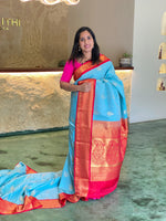 Light blue and red traditional saree - PSS058F