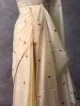 Sandal Chanderi silk cotton Jamdani woven saree- PBRJ7