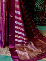 wine Banarasi Crape silk saree - PBRHC6