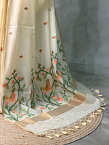 Sandal Chanderi silk cotton Jamdani woven saree- PBRJ7