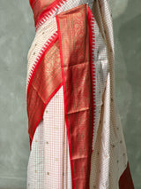 Off white and Red Silk saree - PBRZU8A
