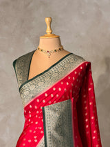Red and Green Dola silk saree- PBRSB2F