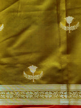 Olive Green Semi Raw mango silk saree- PBR50D