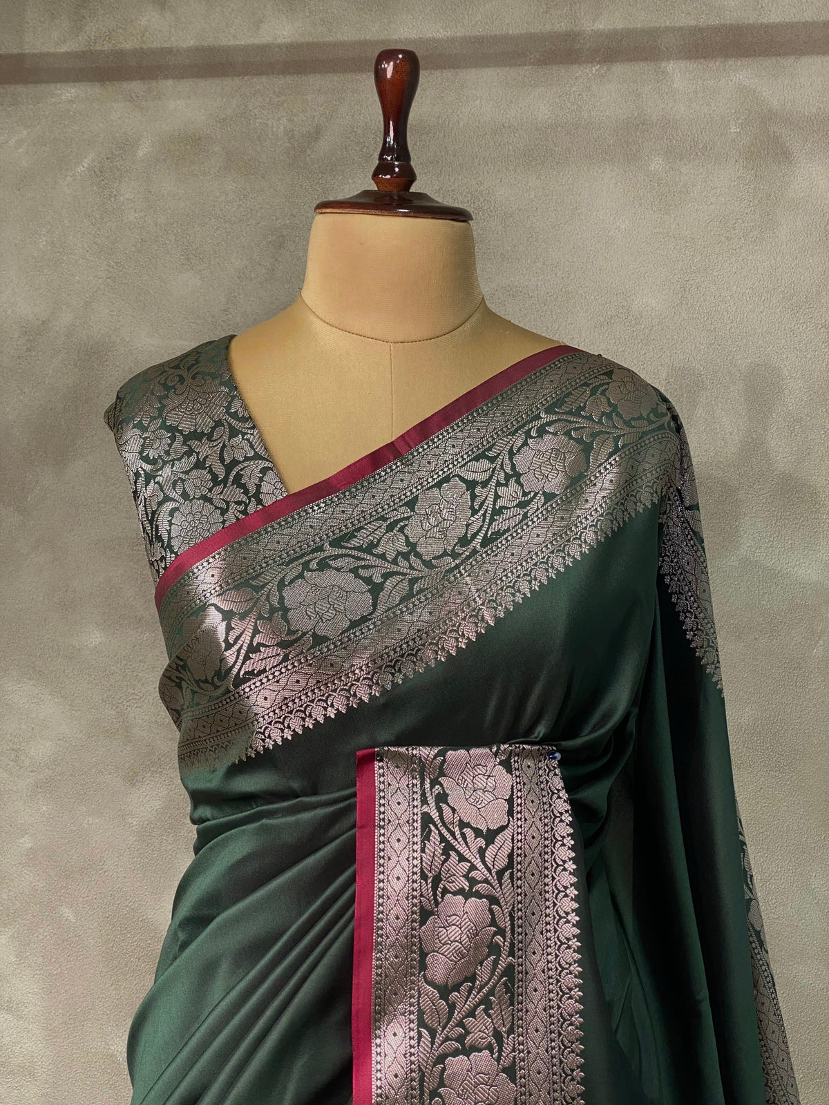 Deep Green katan Banarasi silk saree- PIH38