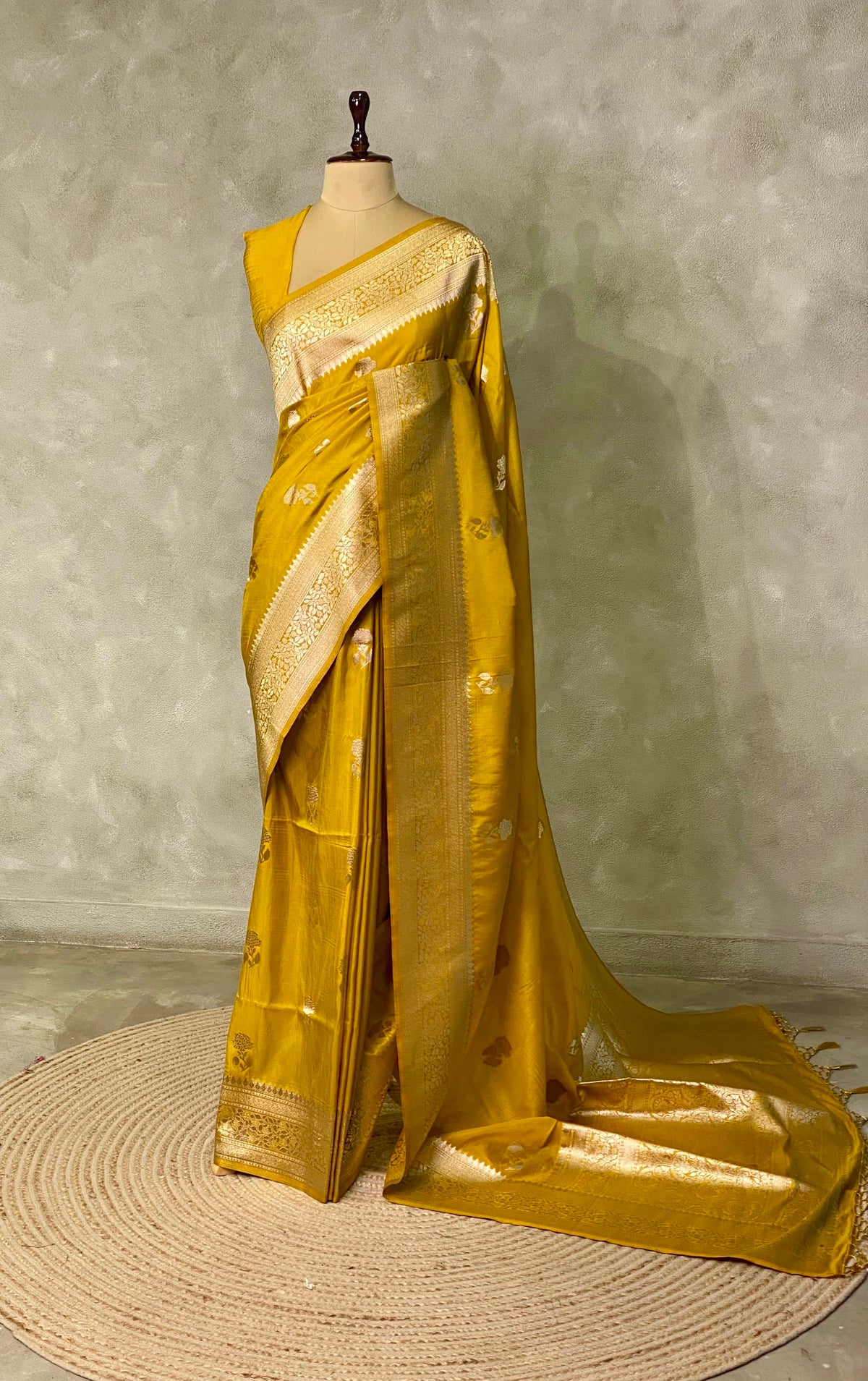 Mustard Yellow banarasi semi tusser Silk Saree - PBRMM1F