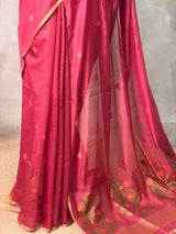Maroon Chanderi silk cotton Jamdani woven saree- PBRJ12