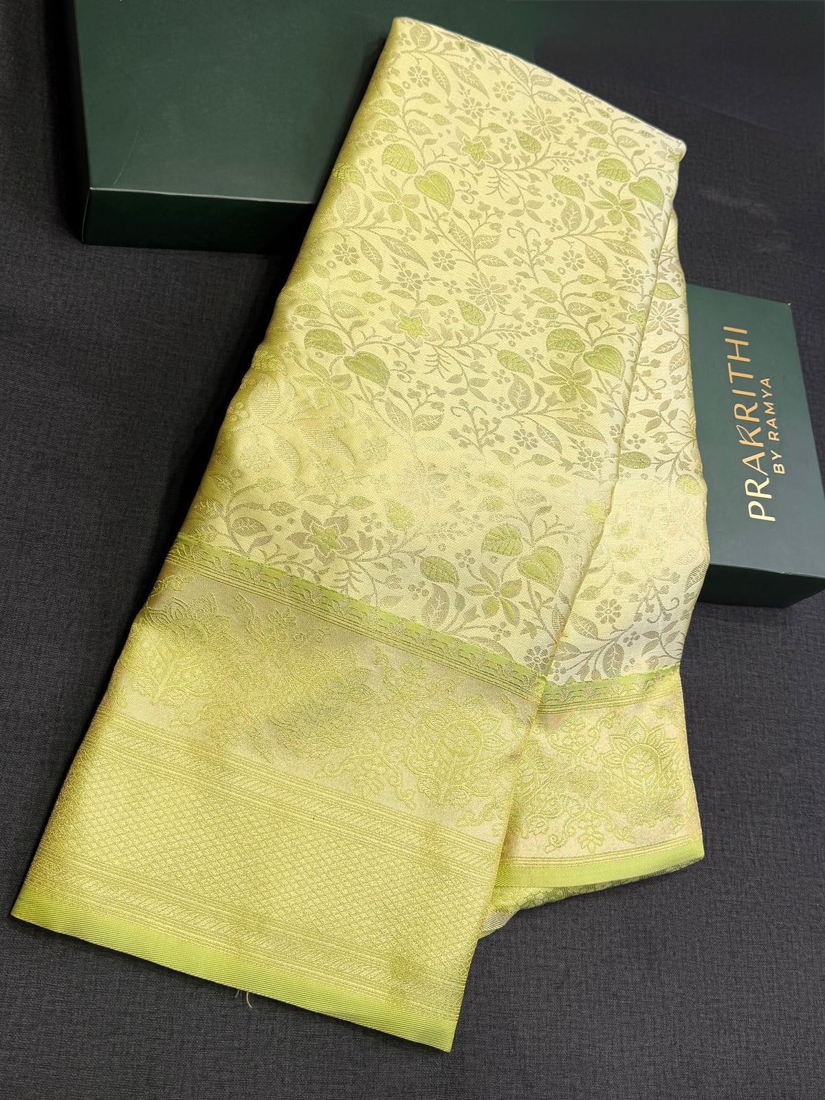Pastal Parrot green Yellow Soft satin brocade Silk Saree - PBRMJ7F