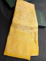 Pastal Yellow Soft satin brocade Silk Saree - PBRMJ8F